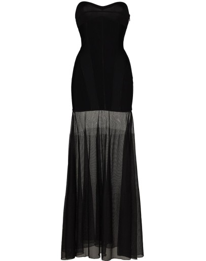 strapless sheer-skirt gown