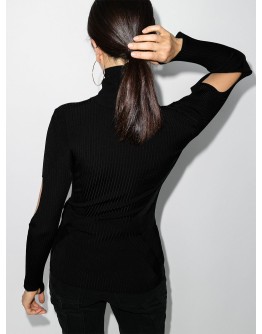 cut-out sleeve ribbed top