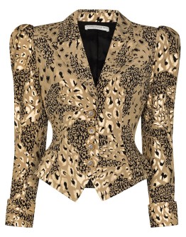 animal-print puff-sleeve blazer