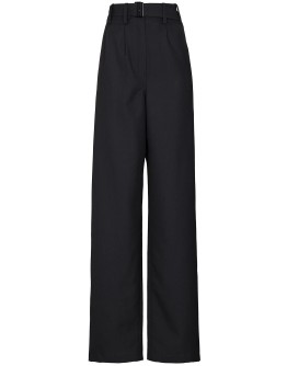 belted-waist wide-leg trousers