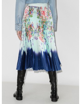 pleated floral-print midi skirt