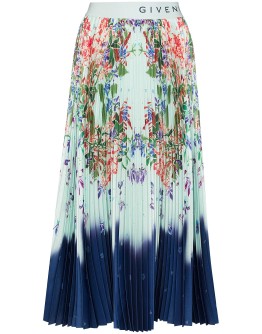 pleated floral-print midi skirt