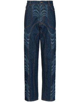 wave-print straight-leg jeans