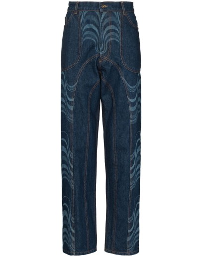 wave-print straight-leg jeans