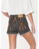 embroidered-panel denim shorts