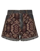 embroidered-panel denim shorts