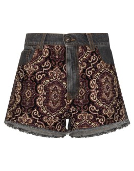 embroidered-panel denim shorts