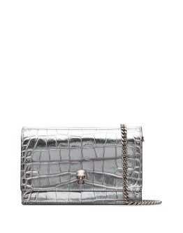 skull crocodile-effect patent leather mini bag