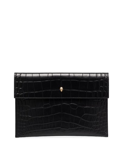 croc effect envelope clutch bag