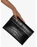 croc effect envelope clutch bag