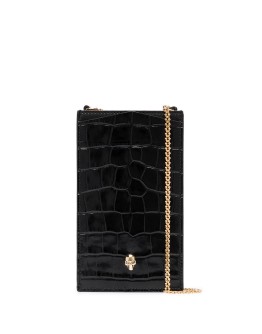 skull-plaque crocodile-effect phone pouch 16x9.5cm