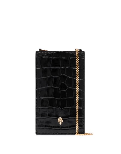 skull-plaque crocodile-effect phone pouch 16x9.5cm