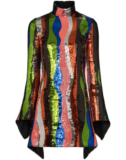 squiggle stripe sequin mini dress