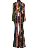 squiggle stripe sequin flared jumpsuit