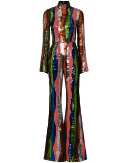 squiggle stripe sequin flared jumpsuit
