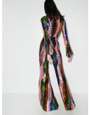 squiggle stripe sequin flared jumpsuit