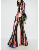 squiggle stripe sequin flared jumpsuit