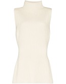 sleeveless ribbed-knit turtleneck knitted top