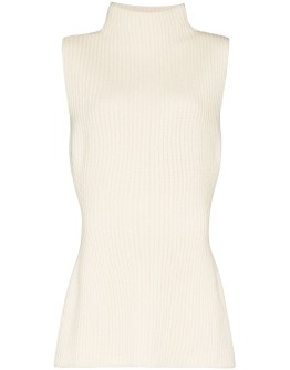 sleeveless ribbed-knit turtleneck knitted top