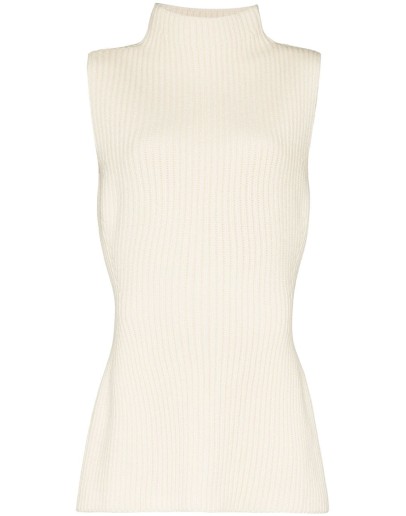 sleeveless ribbed-knit turtleneck knitted top