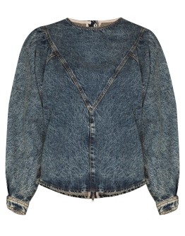 puff sleeve denim blouse