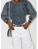 puff sleeve denim blouse