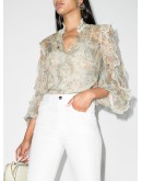 floral-print ruffled blouse