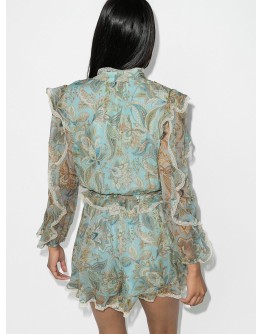 floral-print ruffle-detail playsuit
