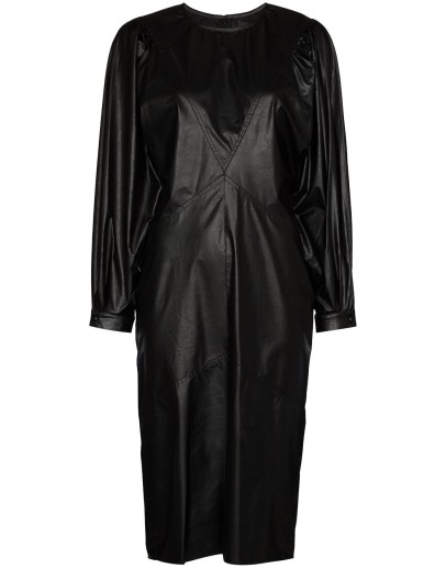 puff-sleeve midi dress