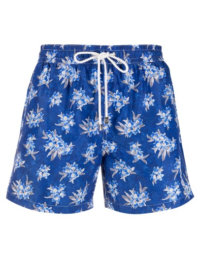 drawstring small floral print swim shorts