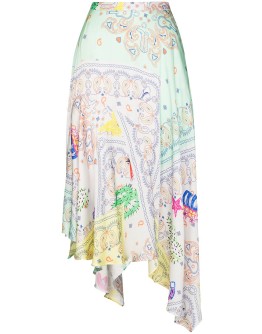 asymmetric paisley-print midi skirt