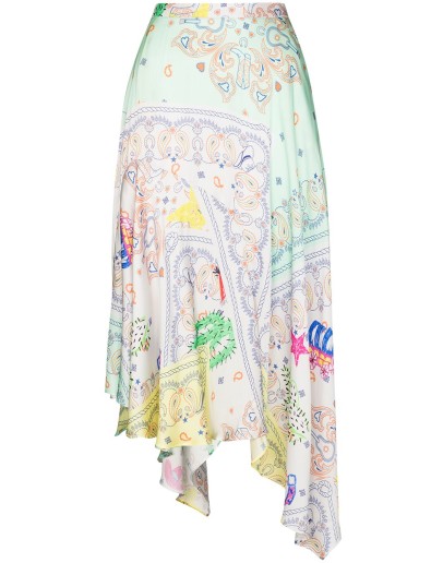 asymmetric paisley-print midi skirt