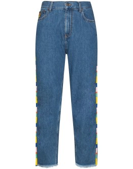 beaded high-rise straight-leg jeans