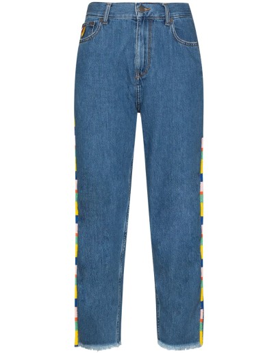 beaded high-rise straight-leg jeans