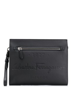 logo-debossed leather clutch