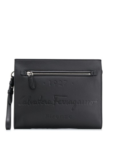 logo-debossed leather clutch