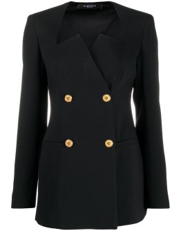 graphic-neckline double-breasted blazer
