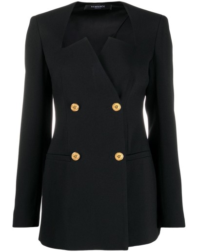 graphic-neckline double-breasted blazer