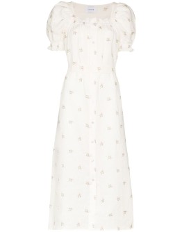 floral-embroidered midi dress