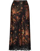 floral-print lace-trim midi skirt