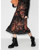 floral-print lace-trim midi skirt