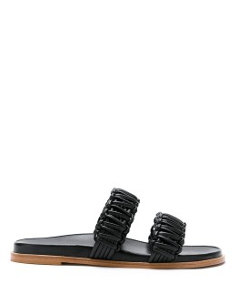 leather macramé flat sandals