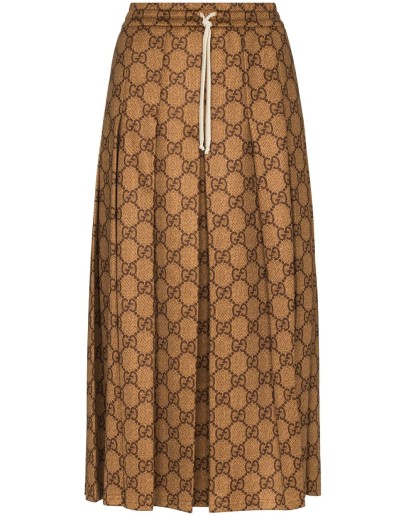 GG print pleated midi skirt