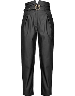belted faux-leather trousers