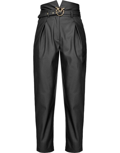 belted faux-leather trousers
