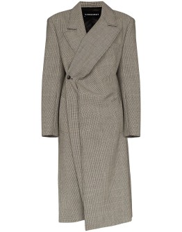 check-pattern wrap-around coat