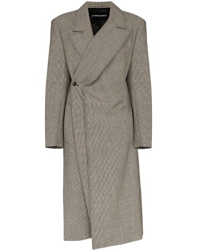 check-pattern wrap-around coat