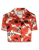 floral-print cropped bowling shirt