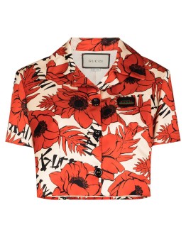floral-print cropped bowling shirt