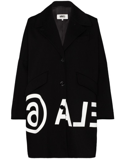 oversized logo-print cocoon coat